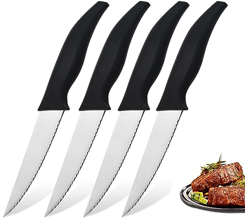 Astylway Coltelli da Bistecca 4 pezzi affilatissimo Set di Coltello da cucina da tavola seghettati,lavabili in lavastoviglie, Nero