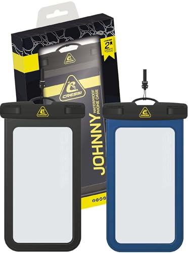 Cressi Johnny Phone Case Bundle, 2 st hårda vattentäta fodral för mobiltelefon unisex vuxen, svart/blå, 7 tum