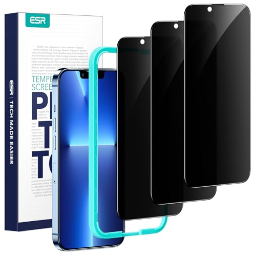 ESR Pellicola Vetro Privacy per iphone 16e/14/13/13 Pro, Bordi curvi, Telaio per l’installazione, Compatibili con le custodie, Protezioni per lo Schermo, 3 Pezzi