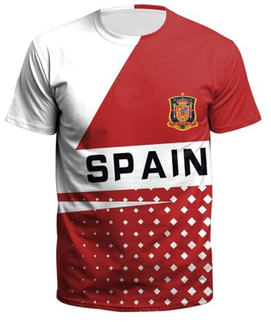YuanDiann 2024 Europea/America Calcio Coppa Magliette Tifosi Fare Il Tifo Sport Casual Uomo Donna Bambini Bandiera Nazionale Stampa Manica Corta Asciugatura Veloce T Shirt Spagna M