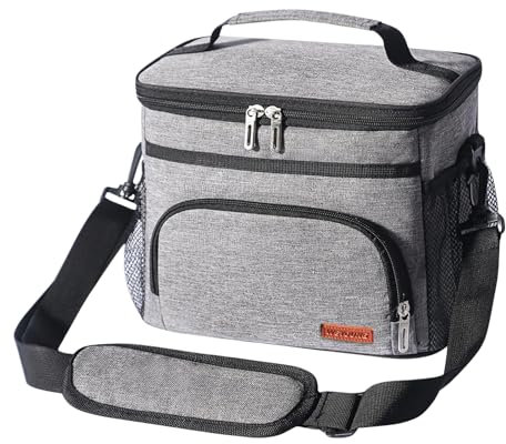 Mikihat Isolierte Tasche Kühltasche, Lunchtasche Thermotasche für Essen, Tragbare Lunchbox Tasche Grau, Bento Box Tasche für Unterwegs, Arbeit, Schule, Reisen, Picknick, Lebensmitteltransport