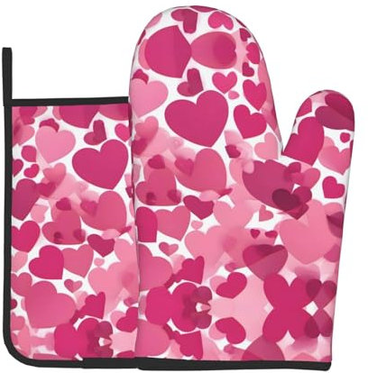 YYHWHJDE Set di 2 guanti da forno e presine a forma di cuori rosa, utilizzati per aprire i coperchi delle pentole in cucina e per trasportare piatti dal forno a microonde