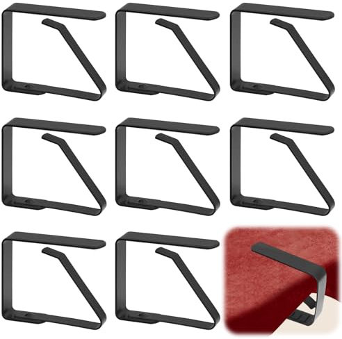 Criveple 8 Piezas Pinzas Sujeta Manteles, 5 x 4cm Pinzas para Mantel de Exterior Acero Inoxidable, Sujeta Manteles Ajustable, para el Hogar Reunión Boda Festival Mesas de Fiesta - Negro