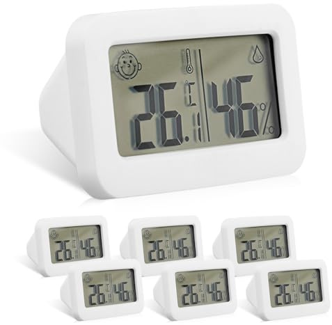 Sporgo 6 Stück Thermometer Hygrometer Innen: Mini Digital Luftfeuchtigkeitsmesser Zimmerthermometer mit Smiley Anzeige, Raumthermometer Temperatur für Babyraum Büro Wohnzimmer Gewächshaus, Weiß