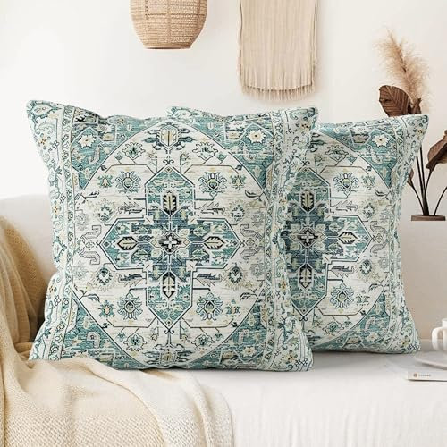 XPHZZL Pack of 2 Bohemian Style Linen Decorative Cushion Covers 45x45 cm Square Throw Pillow Covers 18x18 Inch Boho Style Pillowcases for Outdoor Home Decor Sofa Bedroom Car - Dark Green