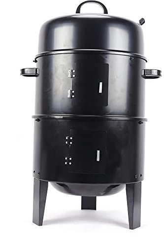 YJKKZQLB Smokerofen Grillfass 3in1 BBQ Smokerofen Holzkohlegrill 46cm mit Deckel zum Grillen Kochen und Räuchern Schwarz