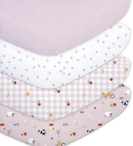 Little Grape Land 4er-Pack Spannbettlaken 60x120 cm Baby aus Mikrofaser-Polyester, Atmungsaktive Spannbettlaken für Kinderbett und Babybett, Oeko-TEX Zertifiziert, Rosa Ranch