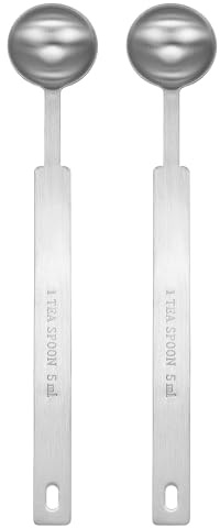 sourcing map 2pcs Single Measuring Spoon 1tsp (1/3tbsp, 5ml) Teaspoon/Tablespoon 430 Stainless Steel Single Tiny Square Bowl Measuring Spoon Long Handle Measure Scoop