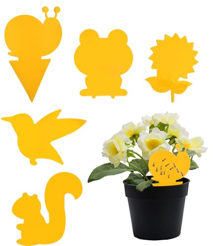 Disnace 100 PCS Pièges à Insectes Double Face Attrape Collant, Attrape Mouche Sticky Papiers Papier Anti-Insecte Forme Mignonne, Pièges pour Insecte Volant pour Plante Fleur Fruits (Jaune)