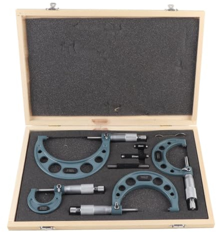 Bügelmessschraube Set, 4 Stücke Mikrometerschraube 0-100 Mm, Ideal für Präzise Messungen, Komfortable und Schützende Speichergehäuse mit Breitem für Genaue Messung von