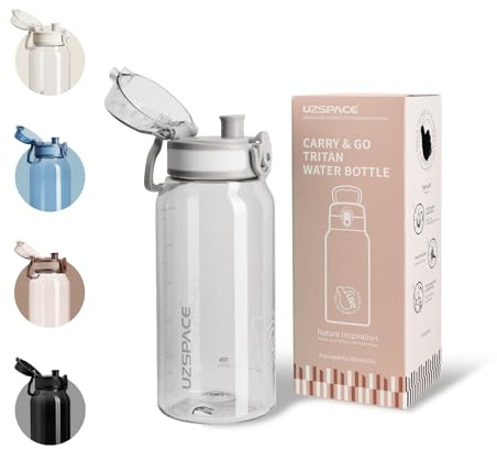 UZSPACE Water Bottle Kids with Handle - BPA Free Drinking Bottles for Adults - Clear Water Bottle 600ml with Capacity Scale - Leakproof Gym Bottles - Ideal for School or Sports & Outdoors Flint Grey
