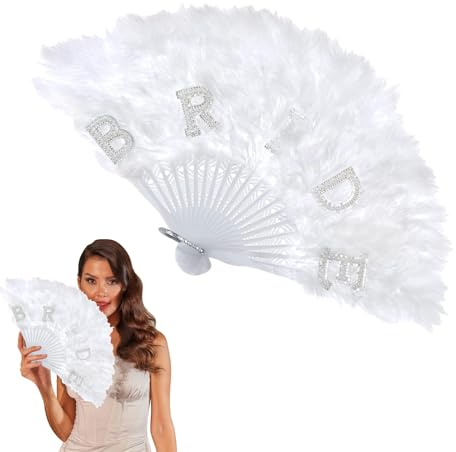 Muorruo White Feather Fan, Renaissance Rave, Handheld Feather Fan for Weddings, Party Dress Accessories and Party Decorations, Chinese Hand Fan, Hand Fan for Women