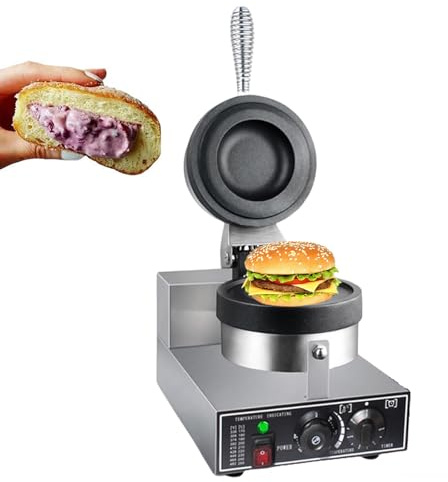 Elettrica UFO Burger Machine,Pressa per Hamburger Commerciale, Macchina Waffle per Gelato,Pressa panini elettrica Antiaderente,Temperatura Regolabile,Padella Antiaderente,Riscaldamento Bifacciale