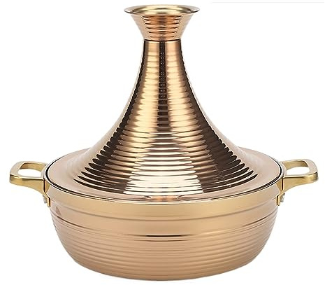 HAJHI Antihaftbeschichtet Tajine Topf Zum Kochen 304 Edelstahl Tagine Marokko für Hotels Hot Pot Mit Griffen für Induktion Gasherde(Gold,22cm)
