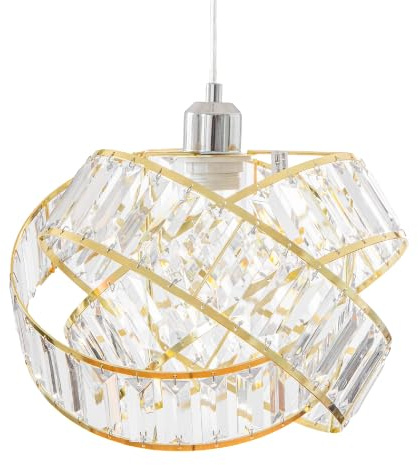 Crystal 3 Tier Interlocking Lamp Shade 31cm Gold Finish Elegant Chandelier Style Light Shade with Faceted Droplets Easy Fit for Ceiling Pendant (1)