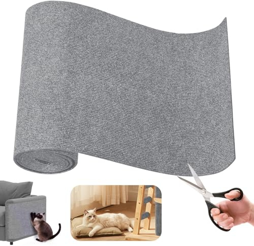 Cat Scratching Mat, 300 × 40 cm Self Adhesive Anti Scratch Furniture DIY Cat Scratch Mat Carpet Protector for Sofa Wall Floor Carpet (Grey)