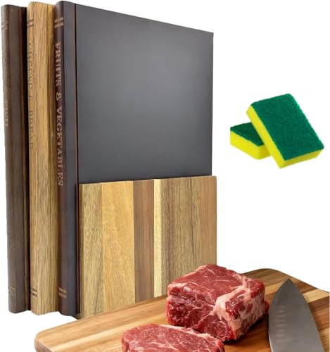 Set di taglieri a forma di libro, 3 taglieri in legno da libreria, set di taglieri a forma di libro con supporto, taglieri da cucina a forma di libro, per verdure, pane, carne