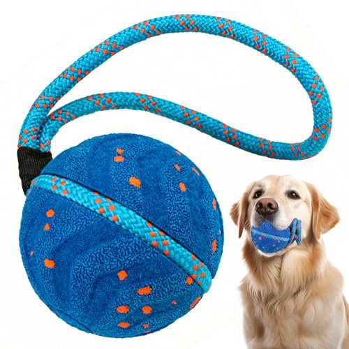 Interaktiver Spielball für Hunde - aus E-TPU mit Kauseil, Hundeball Elektrisch Selbstrollend & Hüpfend, 2 Modi Hundespielzeug Bewegt Sich Automatisch für Intelligente Hunde, Leise & Robust, Blau