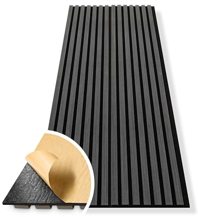 HAGEFOL® Lot de 2 panneaux acoustiques autocollants EasyFix - Panneaux muraux en bois pour isolation phonique - Revêtement mural - Sans perçage - 240 x 28 x 1,6 cm - Largeur 56 cm - Noir
