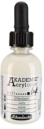 Schmincke - AKADEMIE Acryl color INK, Elfenbein weiß, 50 ml, 23 221 024, flüssige Acryl color-Farbe, pigmentierte Acryltinte zum Malen, Schreiben, Airbrush