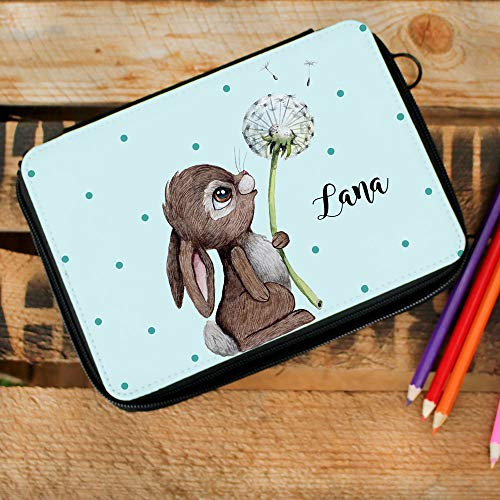 ilka parey wandtattoo-welt Gefüllte Federtasche in hellblau Hase Häschen Pusteblume Schulstart Federmappe individuelles Federmäppchen & Wunschnamen fm223