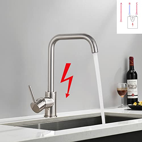 Onyzpily Niederdruck Wasserhahn Küche Armatur, Niederdruck Küchenarmatur Mischbatterie Küche Spültischarmatur mit 3 Anschlüssen für Boiler oder Untertischgeräte Edelstahl