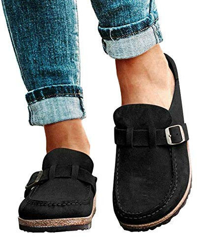 DaYee Damen Clogs aus Veloursleder, leger, bequem, Schwarz, 39