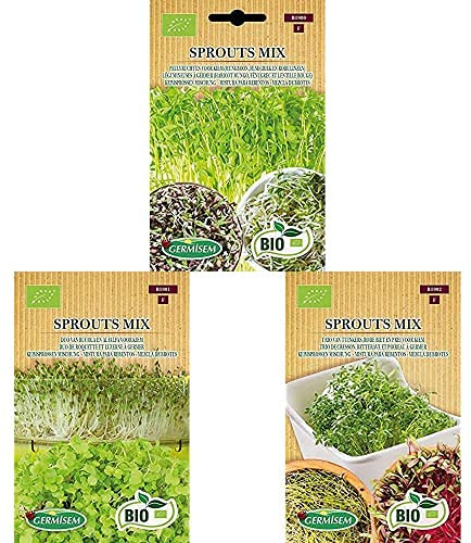 Germisem Bio Graines Trio de Cresson, Betterave et Poireau à germer+Sprouts Mix Graines 20 g+Duo de Roquette et Luzerne à germer