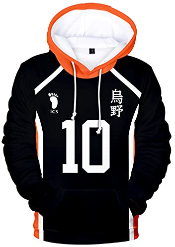 YIMIAO Teenager Haikyuu Pullover Unisex Karasuno High School Hoodie 3D Drucken Cartoon Langarm Cosplay Anime Volleyball Junior Pulli Outwear Kapuzenpullover(S)
