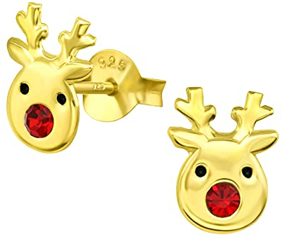 FIVE-D Ohrringe Weihnachten Rentier Nikolaus 925 Sterling Silber Kinder Ohrstecker Damen (Rentier-Gold)
