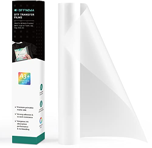 OFFNOVA DTF Transfer Film Roll, A3 Plus 13 x 36 ft PET Heat Press Transfer Paper Compatible with All DTF Printer, Direct to Film for T-Shirts Textile