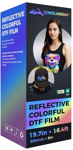 DTF Printing Film Roll Reflective Colorful DTF Film Roll Direct to Film Transfer Roll for T-Shirt Transfer Printing Cold Peel (19.7 in x 16.4 ft)