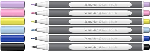 Schneider Brushpen Paint-It 070 (Premium-Pinselstifte mit flexibler Spitze und leuchtenden Farben für Kalligraphie, Hand-Lettering und mehr) 6 Stück sortiert Set 1