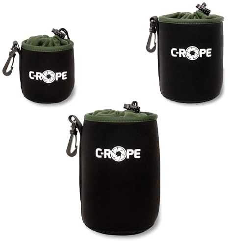 C-Rope Neopren Objektivbeutel mit Fleece-Fütterung, Objektivköcher für Objektive und Kamerazubehör, (3er Set), Größe S, M, L