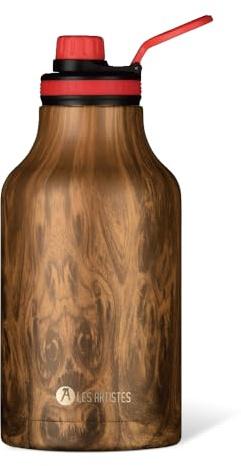 LES ARTISTES Paris A-2345 Bottle'Up 2.0, 2 litres, Gourde isotherme sans BPA, Réutilisable, Garde au chaud 12h et au froid 24h, Acier Inoxydable, Design Wood