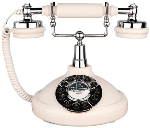 Telefono antico, telefono fisso retrò, cornetta telefonica for casa, macchina con cavo, moda dorata anni '60, classico, scrivania con quadrante e dialer