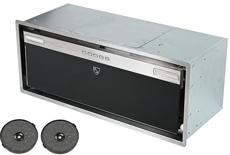 K&H Dunstabzugshaube 72cm Einbauhaube [UMLUFT & ABLUFT] - Abzugshaube mit Metall Fettfilter - Dunstabzug mit LED Beleuchtung - Cooker Hood - SSG-72 - Energieklasse A+ (Edelstahl + Schwarzes Glas)