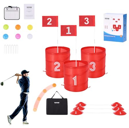 VEVOR Gioco da Golf da Giardino, Campo da Golf a 3 Buche, Giochi di Pratica del Gioco del Golf con Secchio per Famiglie, Adulti e Bambini, Gioco di Golf Portatile per Esterni per Cortile, Campeggio
