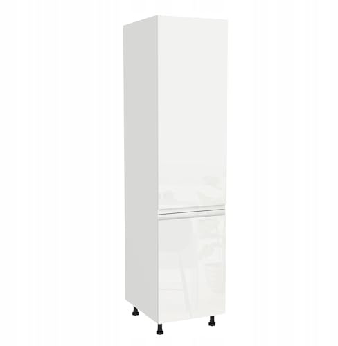 Laclar FREZO Küchen-Hochschrank - Grifflos - Soft-Close - Modern - Vielseitiger Stauraum für Ihre Küche - 50x58x197 cm - Weiß, Front: Hochglanz Weiß grifflos