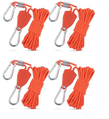 OYUUJII Reflektierend Abspannseile Seil,4 Stück 4 mm Abspannseile mit Seilspanner 4 m Verstellbare Seilratsche mit Haken Leichte Zeltschnur mit Spanner Einsteller Camping Ratschenzeltseil