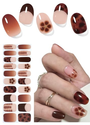 Léopard Kaki Autocollant Ongle Gel UV,20pcs Film pour Ongles Autoadhésif Pour Nail Art