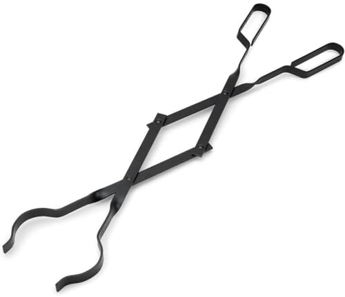 Pinzas para chimenea de hierro resistente para uso en interiores y exteriores con agarre ergonómico y diseño compacto, color negro