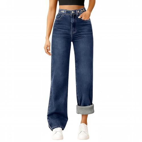 Jean Polaire Femme - Jean Femme Coupe Droite Thermique Pantalons Taille | Slim Fit Pantalons Stretch Extensible Trousers Tendance Et Décontracté Trousers D'Extérieur Confort