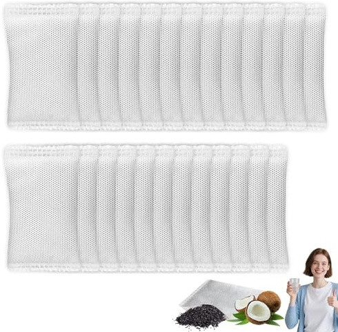 25Pack Activated Charcoal Water Filters Coconut Shell Carbon Filter Sachets | Charcoal Odour Absorber, Chemical-Free, Carbon Filter Replacements Removes Chlorine Compound One Year Supply