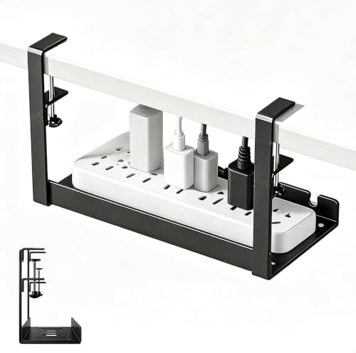 Bandeja Cables Escritorio, Ajustable Organizador de Cables Bajo la Mesa in Metálicos, Recoge Cables Escritorio sin Taladro para Oficina y Hogar, Negro
