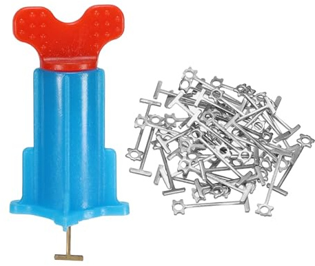 PATIKIL Tile Leveling Kit, 40 Pcs Reusable Leveler +40 Pcs Replaceable Steel T-Pin Tile Leveling System for Wall Floor, Red Blue