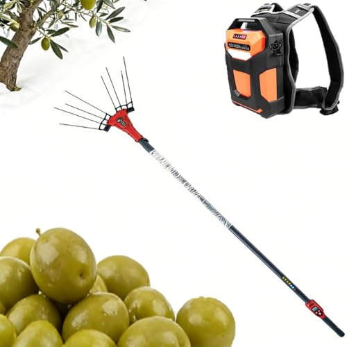 smafoseedding Récolteuse D'olives Électrique sur Perche, Outil De Cueillette De Fruits Électrique sans Fil avec Perche Télescopique De 1,75 À 3 M, Secoueur D'arbres Fruitiers À Dos, 2 Vitesses 250W