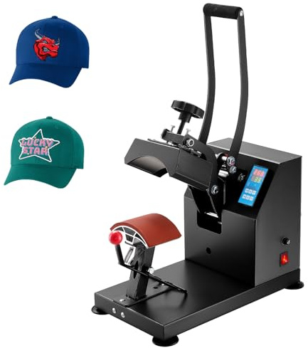 VEVOR Presse à Chaud Presse de la Chaleur Presse à Casquette Machine de Sublimation Transfer 600W 220V Machine de Presse à Chaud Plaque Chauffante en Aluminium pour Baseball Chapeau 8x14cm