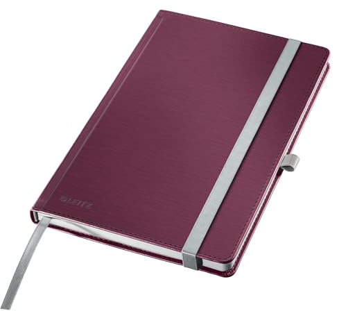 Leitz Style A5 Anteckningsbok linjerad, inbunden (160 sidor, 80 ark, FSC-certifierat 100 g/m² papper, stängning och bokmärke, för kontor och hemmakontor, röd, 44851028