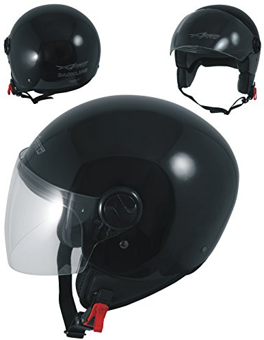 Casque Jet Moto Scooter Quad avec Visiere ECE 22 A-Pro Noir Poli XL